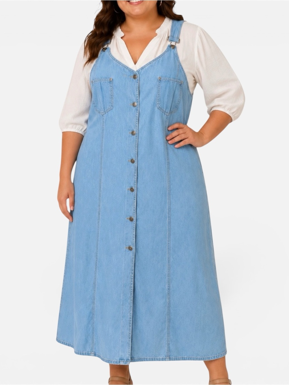 Vintage 90s Denim Overall Maxi Dress Cottagecore‎ Grunge XL Casual Modest Jumper